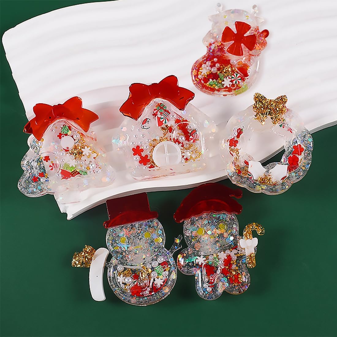 Voyyphixa 6 moldes de resina de Navidad 3D, moldes de resina de Navidad con película de sellado, copos de nieve, muñeco de nieve, arena movediza,