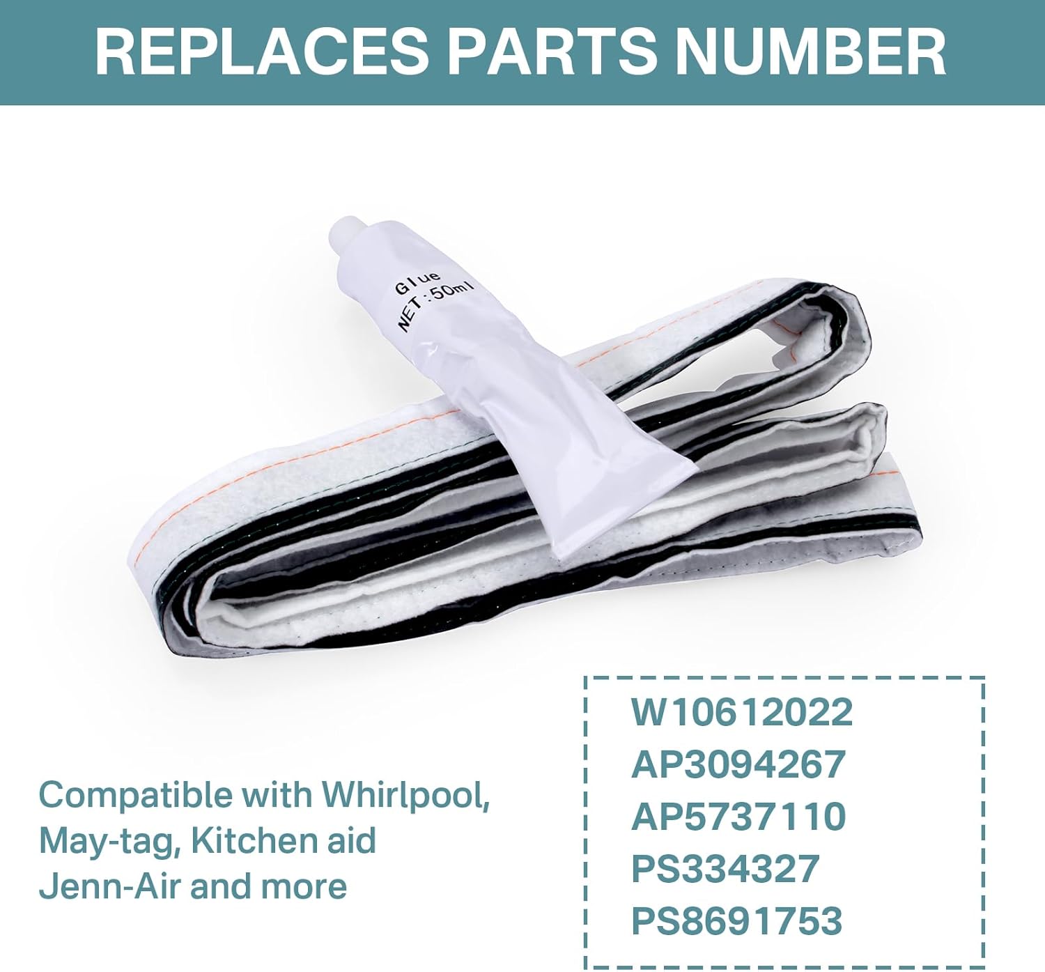 W10612022 Reemplazo de la pieza del sello de fieltro para tambor de secadora para Whirlpool, Crosley, Amana, Kitchen Aid Estate, May-tag Kenmore