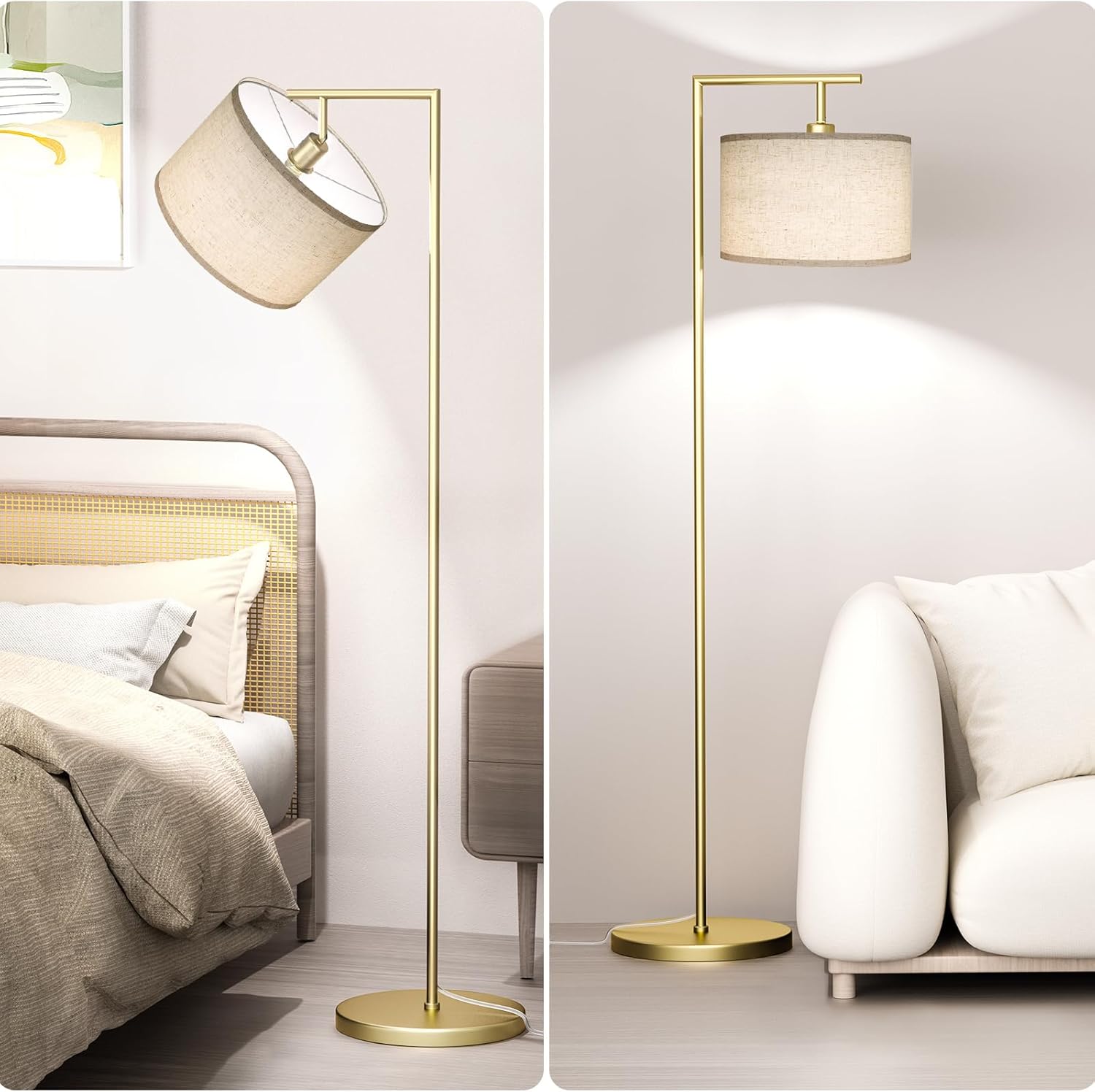Lámpara de pie para sala de estar con 3 temperaturas de color, con pantalla ajustable de lino beige, lámparas altas para dormitorio, oficina, aula,