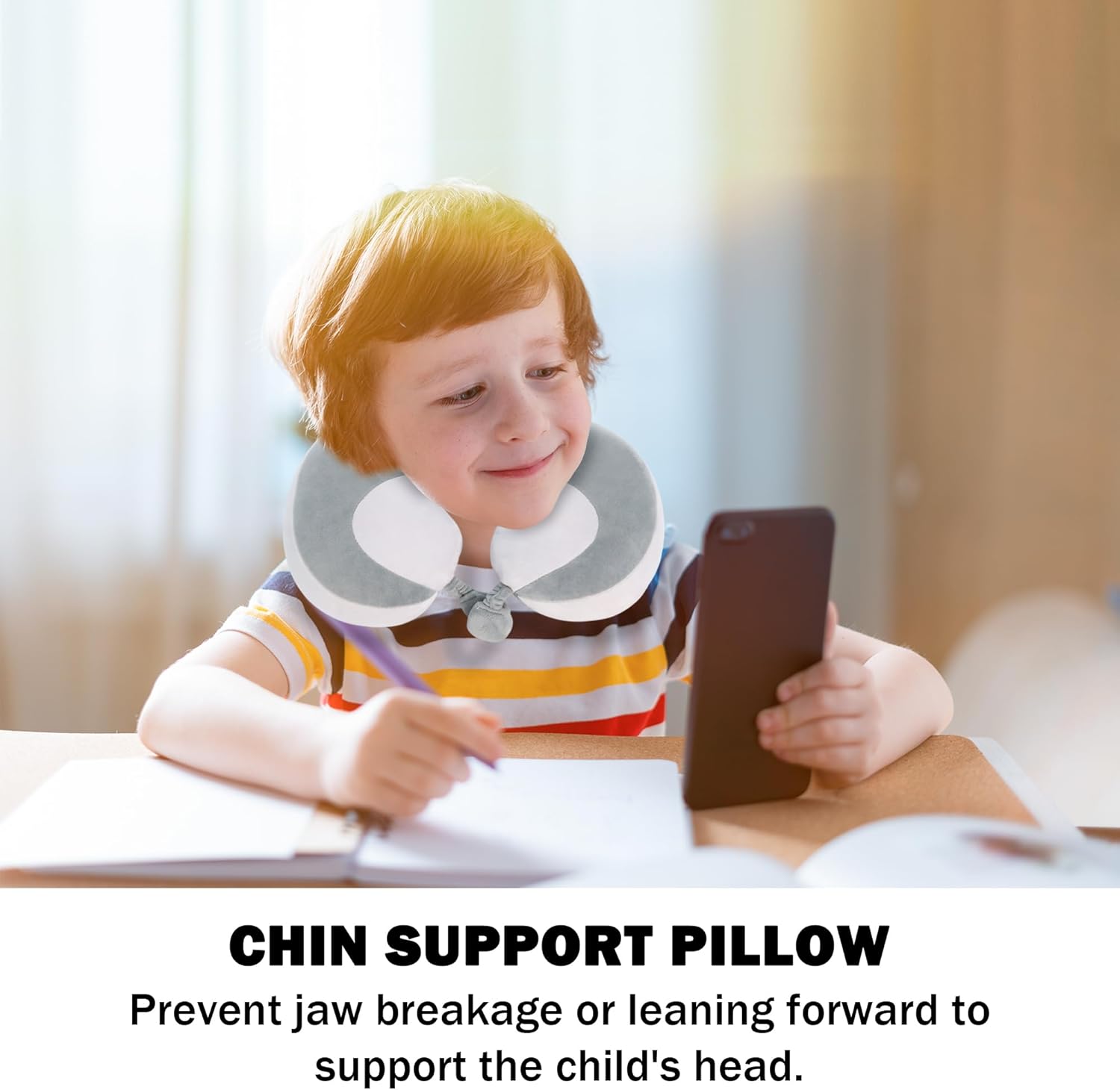 Almohada de viaje para niños para asiento de automóvil, soporte para el cuello y la barbilla para descansar cómodamente soporta la cabeza, 100%