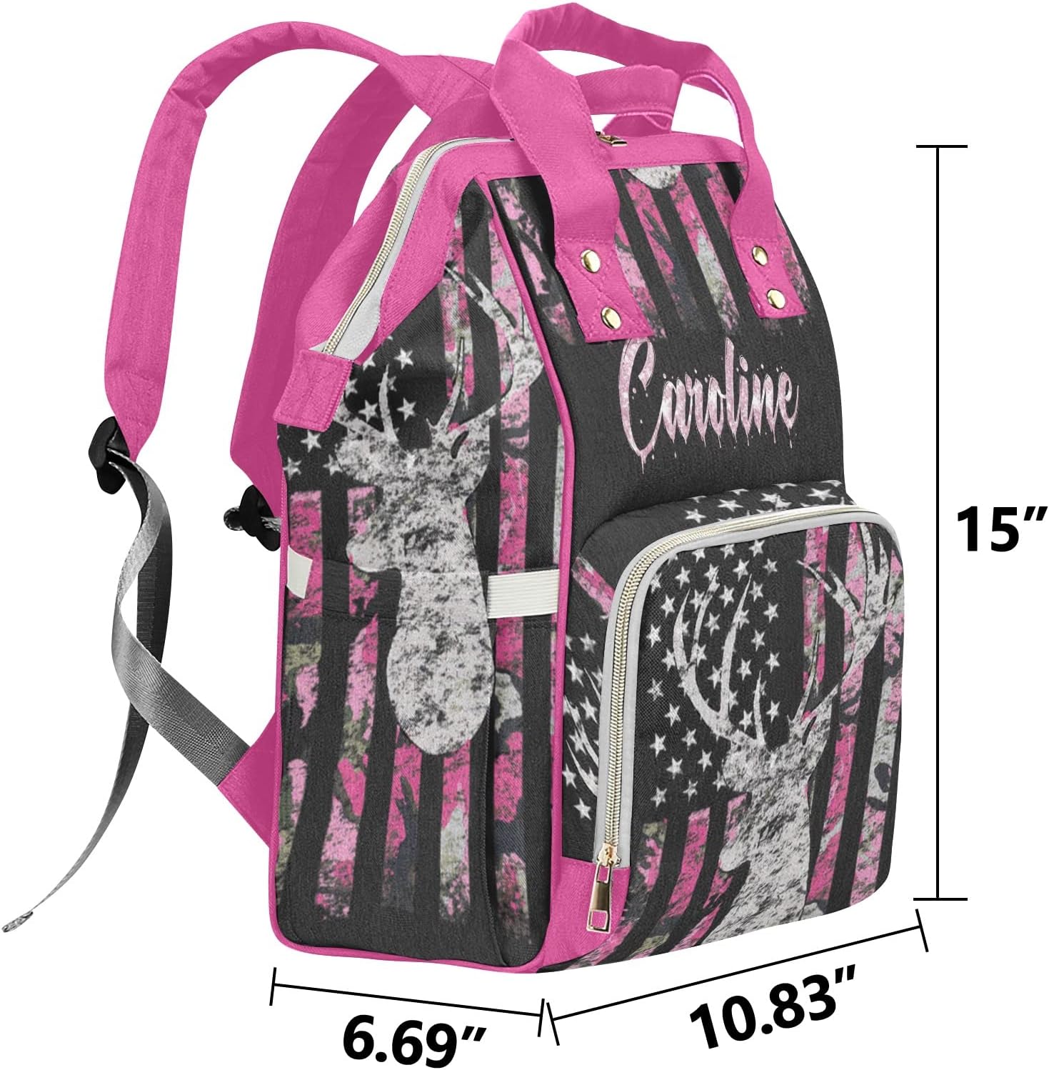 Mochila para pañales, mochila para bebé niña con nombre, Multi2, 10.83″L x 6.69″W x 15″H