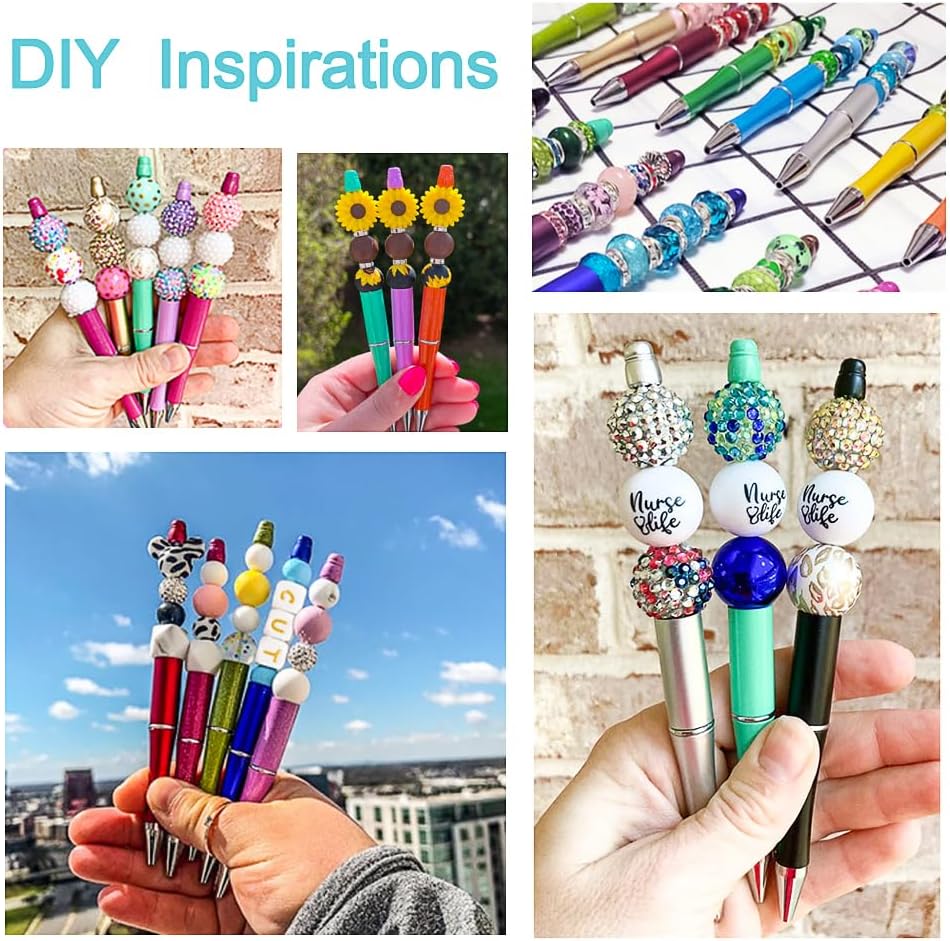 Beadthoven – 20 bolígrafos de plástico con cuentas con eje de bolígrafo de tinta negra para manualidades, suministros de decoración de bolígrafos,
