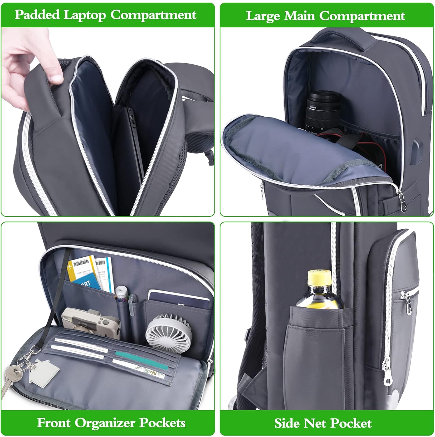 Mochila para laptop de negocios para hombres y mujeres con puerto de carga USB, duradera mochila universitaria para computadora, Gris, Mochilas de