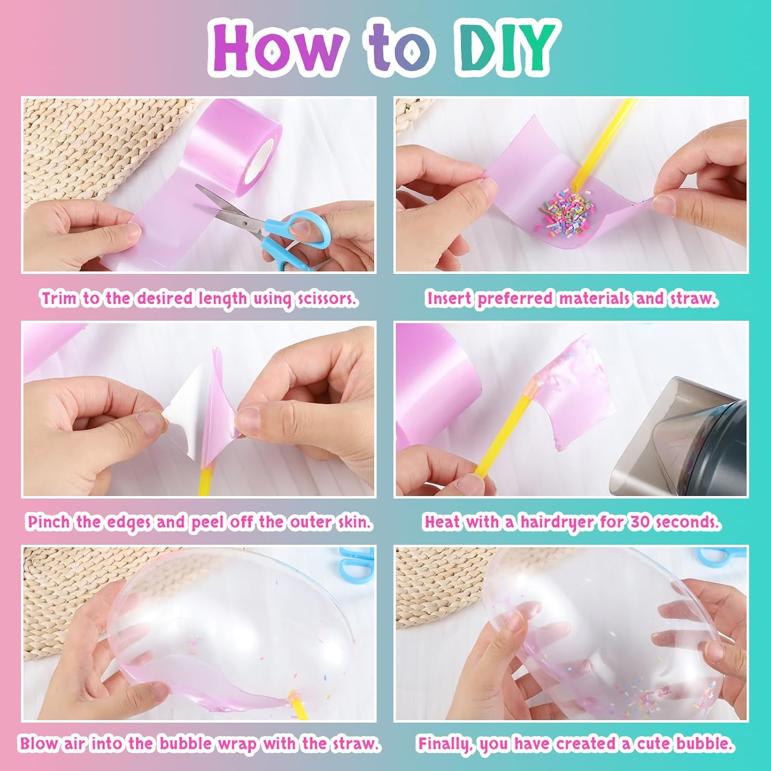 Kit de 5 unidades de nano cinta de burbujas para niños, 9.8 ft9.84 pies cada rollo de nano cinta de burbujas nano cinta nano cinta de doble cara con