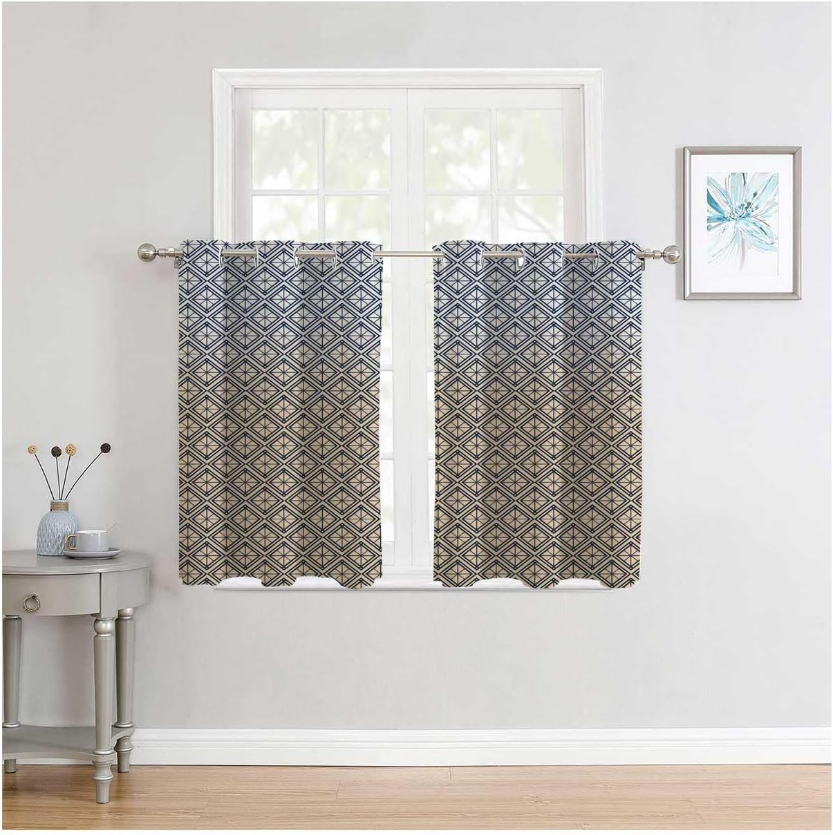 YANFENQI Cortina blackout para Habitacion color crema geométrica a cuadros cortinas para puerta separar cuartos 55 pulgadas de ancho por 55 pulgadas
