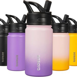 BJPKPK Botella de agua con tapa con pajilla, botella de agua aislada de 15 onzas, botellas de agua de metal de acero inoxidable, termos BJPKPK Botella de agua con tapa con pajilla, botella de agua aislada de 15 onzas, botellas de agua de metal de acero inoxidable, termos