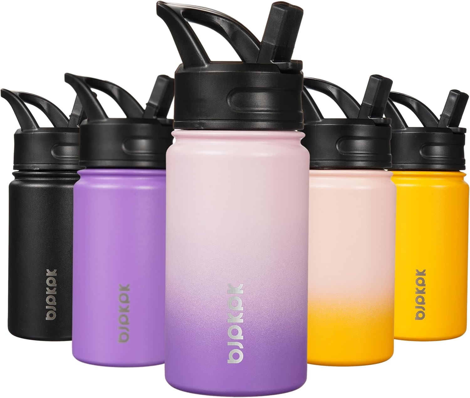 BJPKPK Botella de agua con tapa con pajilla, botella de agua aislada de 15 onzas, botellas de agua de metal de acero inoxidable, termos