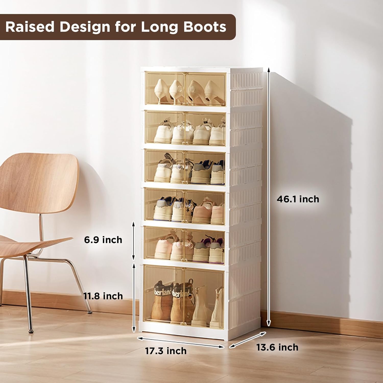 Organizador plegable de almacenamiento de zapatos, organizador de zapatos plegable de 6 niveles con puerta magnética transparente, organizador de