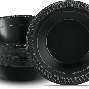 PLASTICPRO 100 cuencos de plástico negros ligeros de 12 onzas, cuencos de sopa de plástico negros desechables para fiestas y bodas PLASTICPRO 100 cuencos de plástico negros ligeros de 12 onzas, cuencos de sopa de plástico negros desechables para fiestas y bodas
