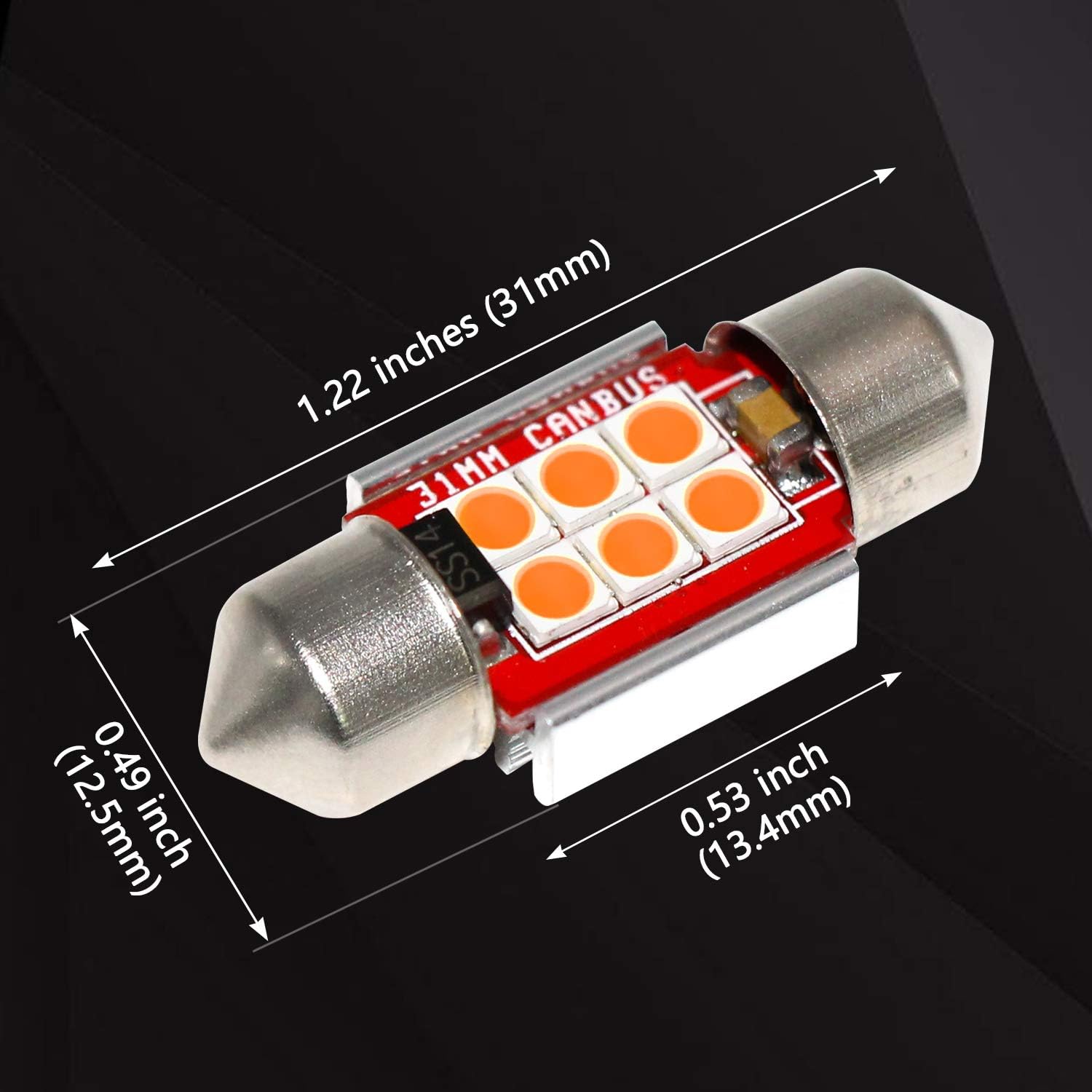 PHINLION Bombilla LED súper brillante DE3175 3030 6-SMD Festoon 1.25 pulgadas 1.220 in DE3021 DE3022 bombillas LED miniatura para mapa interior de