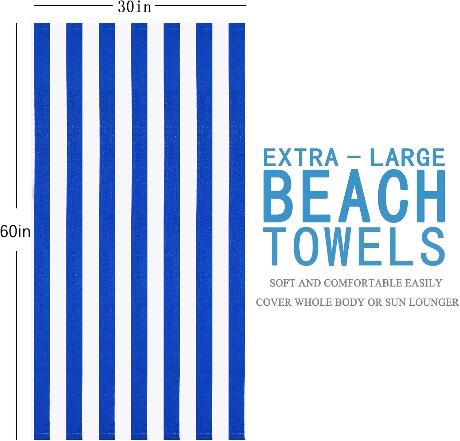 Genovega 4 Packs Oversized Stripe Beach Towel Soft Super Absorbent for Men Women Adults