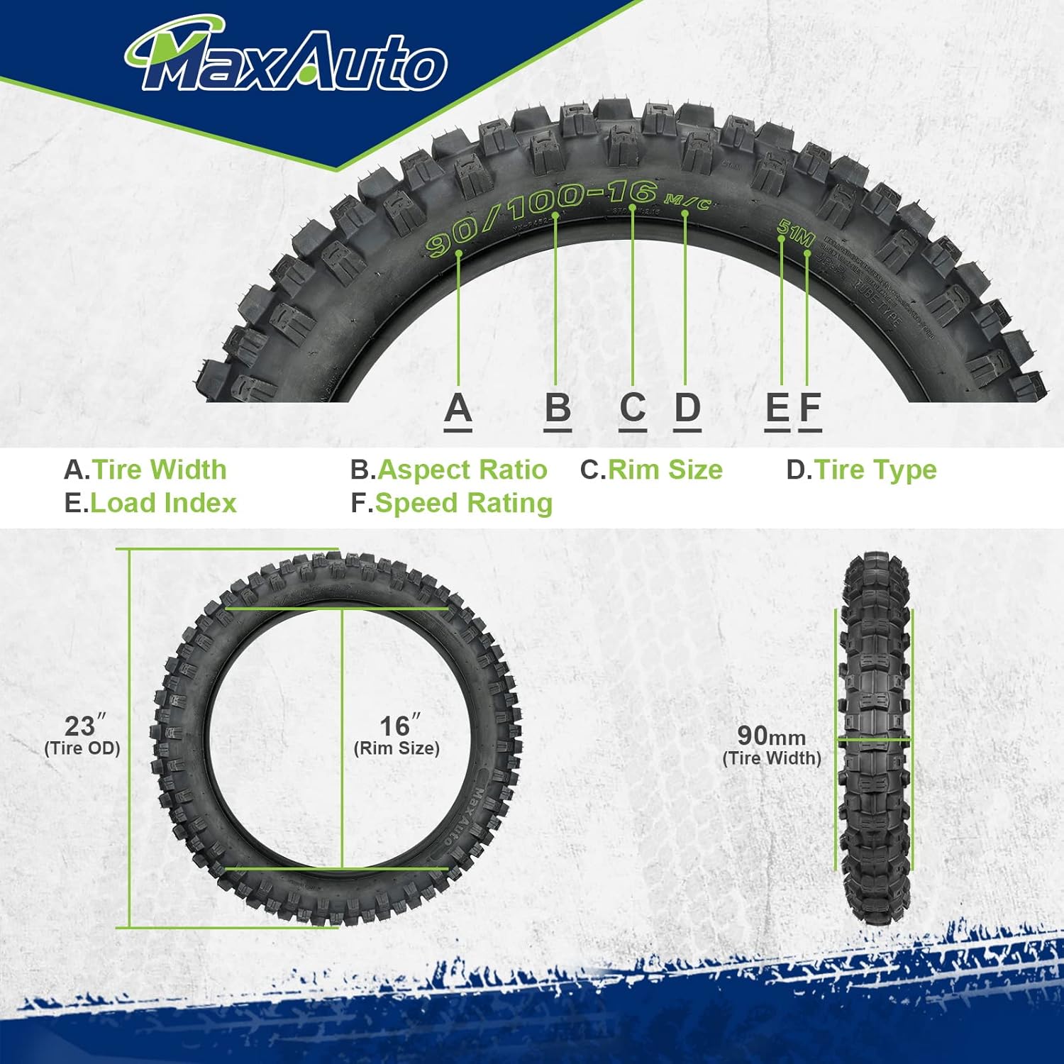MaxAuto Neumático delantero 70100-19 y trasero 90100-16 para motocross todoterreno, repuesto para todas las motocicletas Dirt Pit