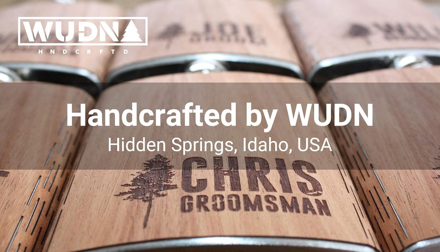 WUDN Frasco de madera de 6 oz. – Cuerpo de acero inoxidable, cedro aromático real