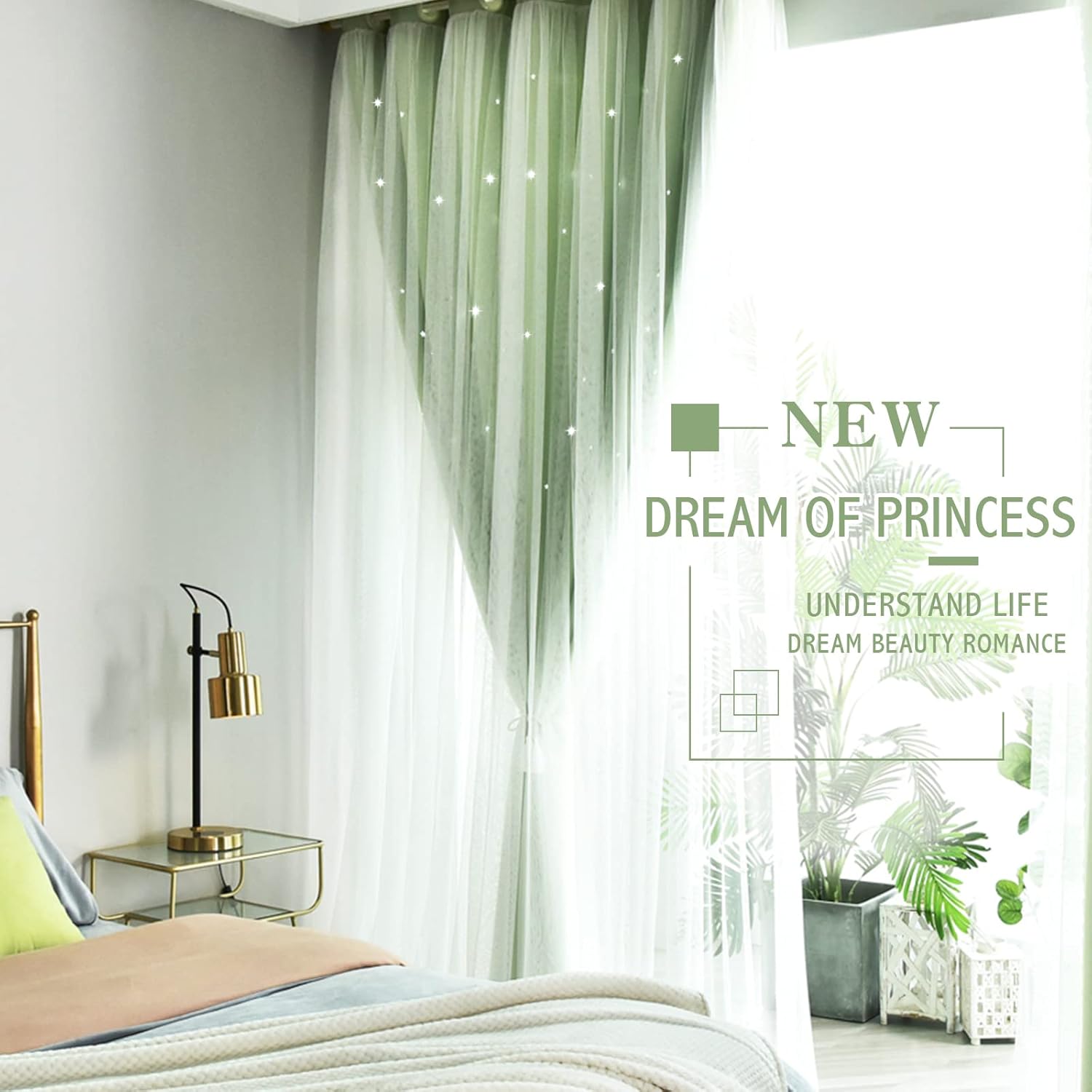 Jilron Cortinas opacas con estrellas huecas para habitaciones de niños, niñas, cortina corta de princesa para decoración de dormitorio de hija,