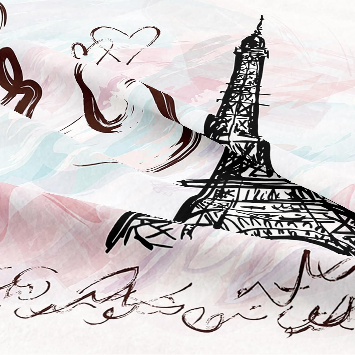 Juego de funda de edredón de la Torre Eiffel, tamaño individual, francesa, romántica, París, ciudad, color rosa, blanco, con estampado de San