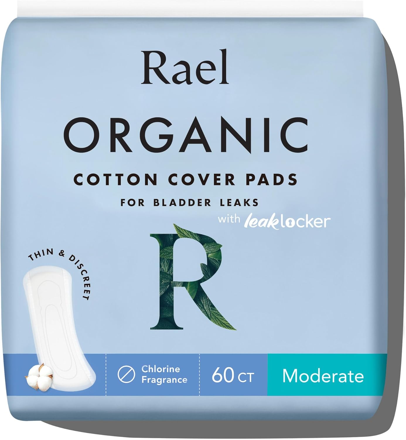 Rael Almohadillas de incontinencia para mujer, funda de algodón orgánico, esencial posparto, absorción pesada, control de fugas de vejiga, núcleo de