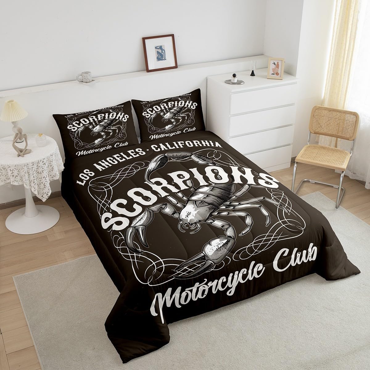 Erosebridal Scorpius – Juego de edredón de escorpio, diseño de escorpión, diseño de signo monocromático, diseño de escorpión, tamaño Queen