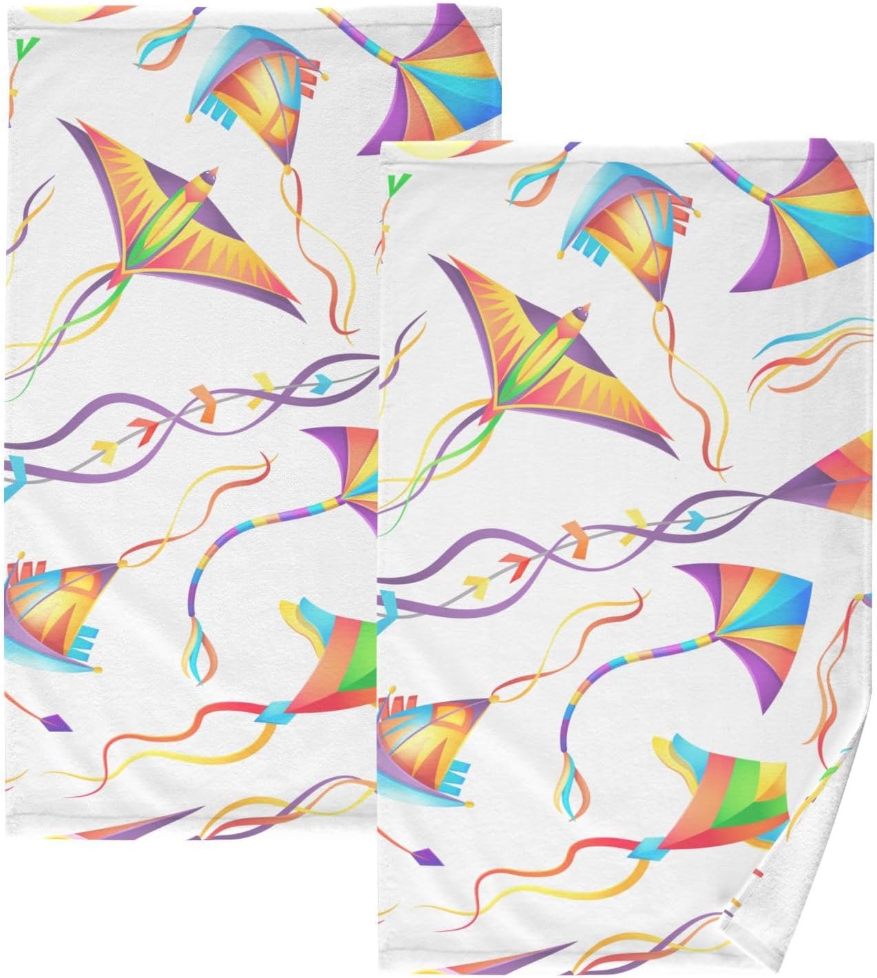 ZOEO Juego de 2 toallas de mano de baño coloridas de cometas, toallas absorbentes de algodón suave y transpirable, para baño, cocina, hotel, spa,