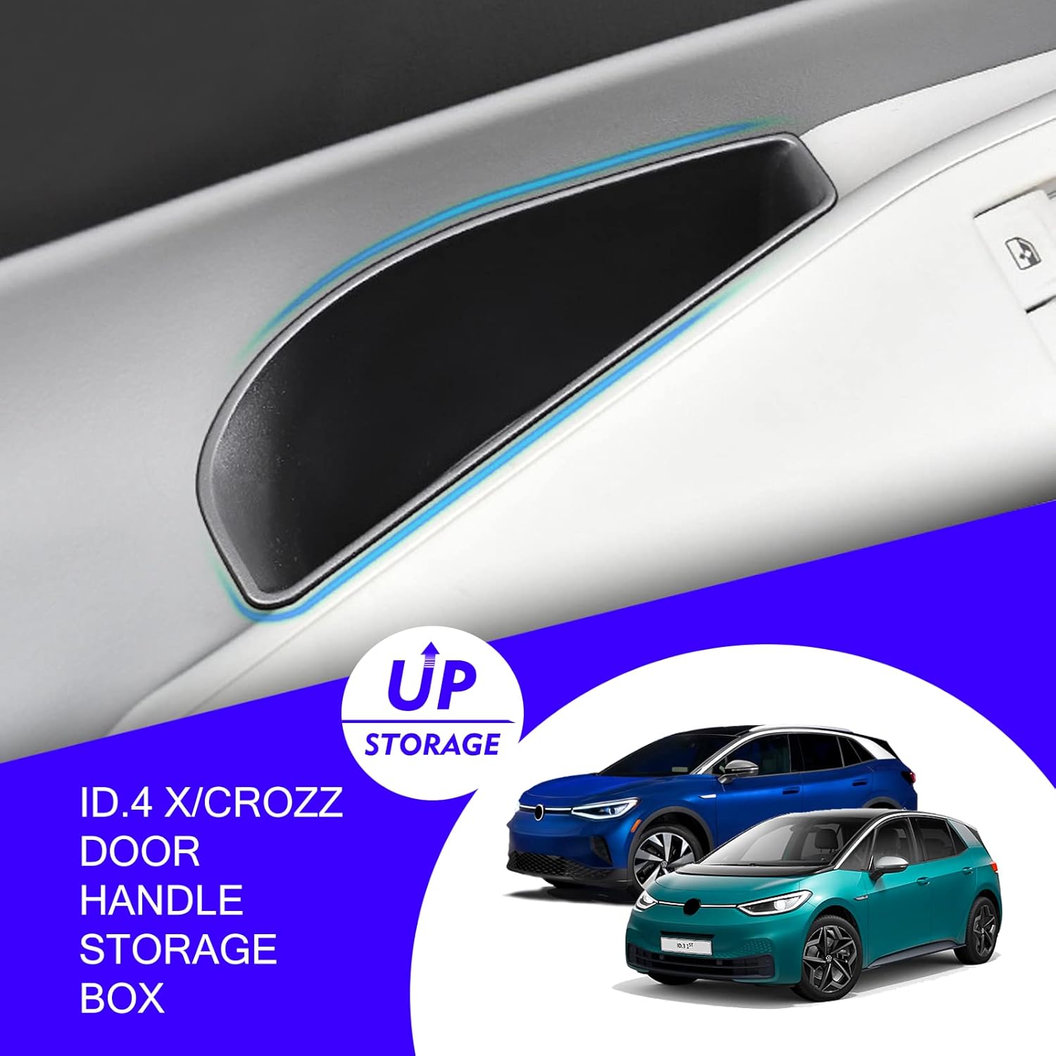 XXCIWP Caja de almacenamiento lateral de puerta VW ID.4 2022 compatible con Volkswagen ID.4 2021-2023, caja de almacenamiento para manija de puerta