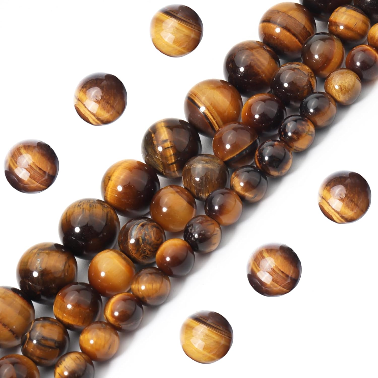 35 cuentas de piedras preciosas redondas sueltas de ojo de tigre amarillo natural de 0.394 pulgadas para la fabricación de joyas, pulseras y collares