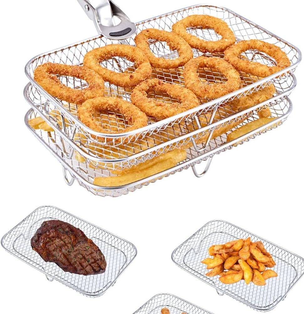Elolicu Bandeja doble para freidora de aire para Ninja, soporte de freidora de aire doble de acero inoxidable, estante deshidratador, soporte para