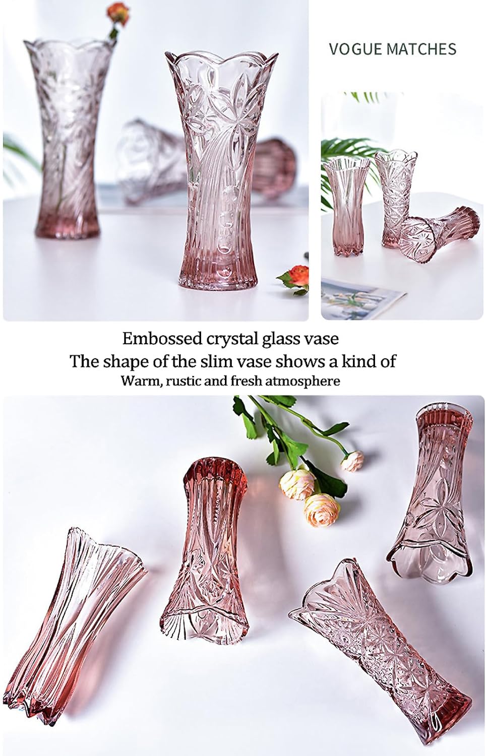 Florero de cristal transparente, diseño grueso para decoración del hogar, centros de mesa, boda, regalo de madres, 7.6 pulgadas de alto