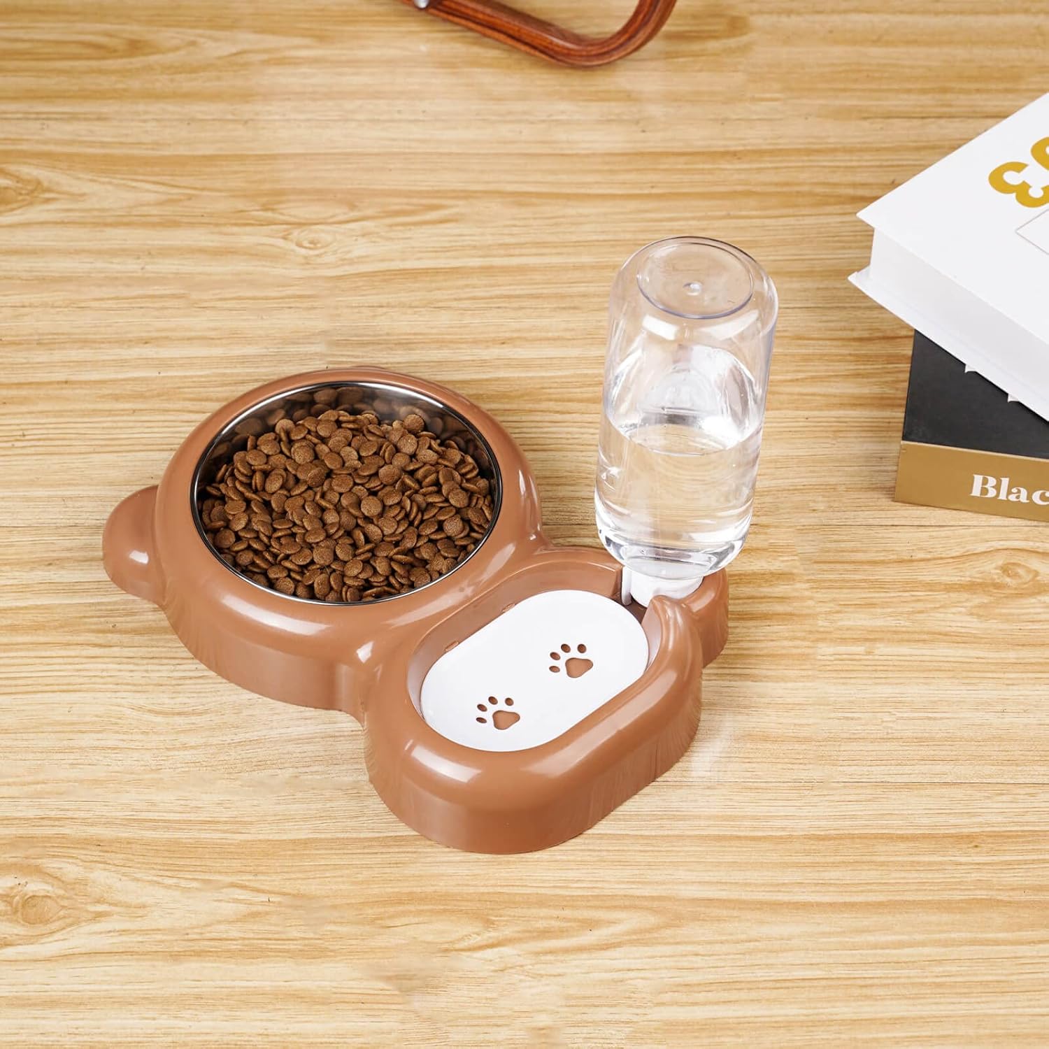 Juego de cuencos para perros, comida y agua para gatos con dispensador de agua y cuenco de acero inoxidable para gatos y perros pequeños, color