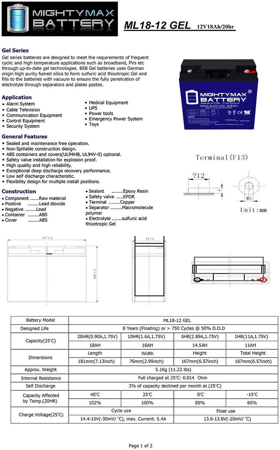 Batería de gel de 12 V 18 AH para Xantrex Technology XPower PowerPack300-2 unidades