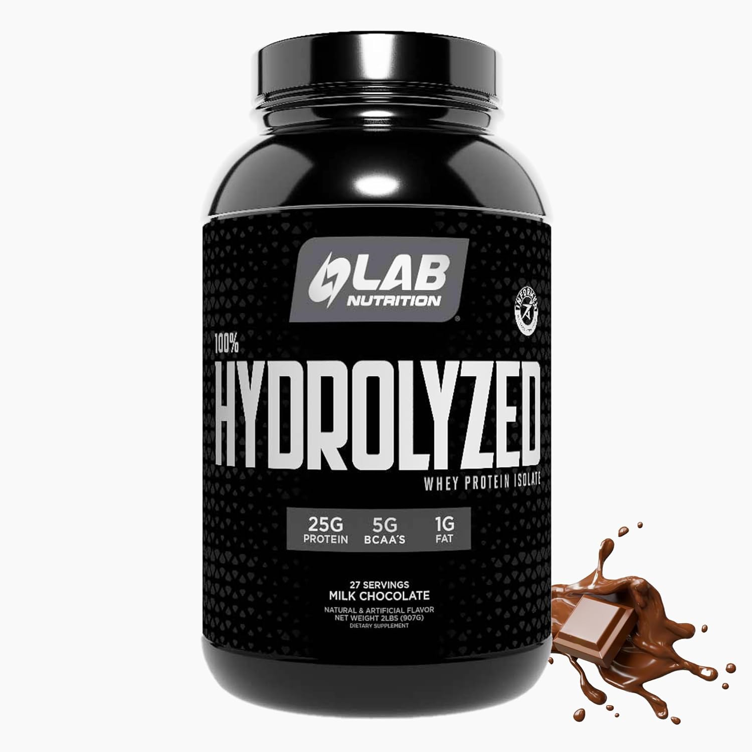 Aislado de proteína de suero 100% hidrolizado (2 libras, sabor a chocolate) 0.88 oz de proteína, desarrolla músculo, crecimiento muscular magro,