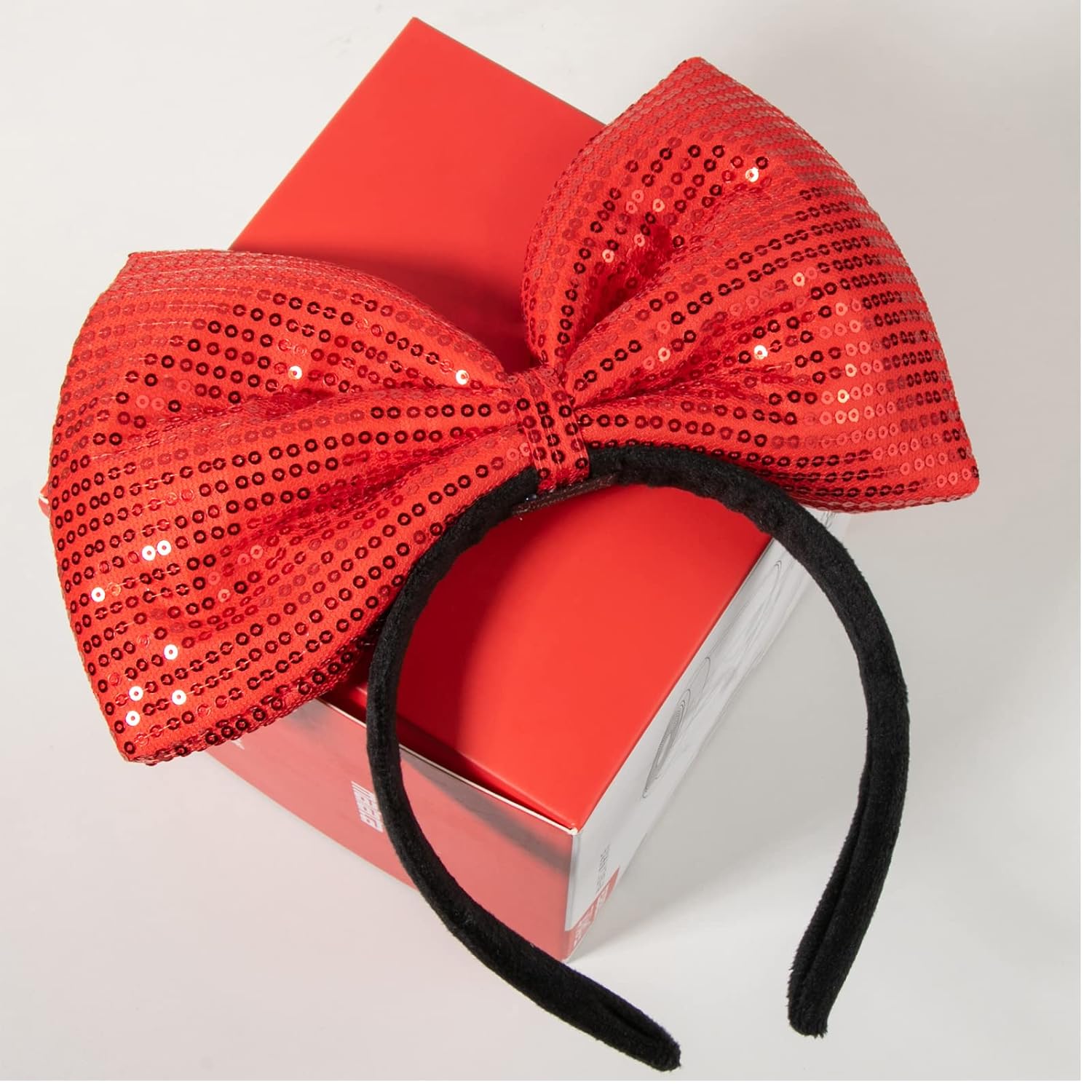 CHuangQi Diademas de lazo rojo con lentejuelas de doble cara para niñas y mujeres, lindas bandas para el cabello hechas a mano para fiestas o cosplay