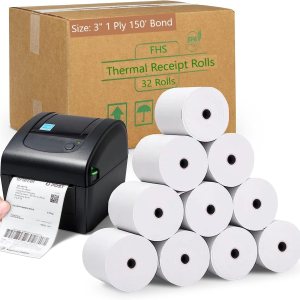 FHS – Rollo de papel Bond de 3 pulgadas x 150 pies, papel de bono, papel de impresora de cocina, rollo de papel de caja registradora POS, 32 rollos FHS – Rollo de papel Bond de 3 pulgadas x 150 pies, papel de bono, papel de impresora de cocina, rollo de papel de caja registradora POS, 32 rollos