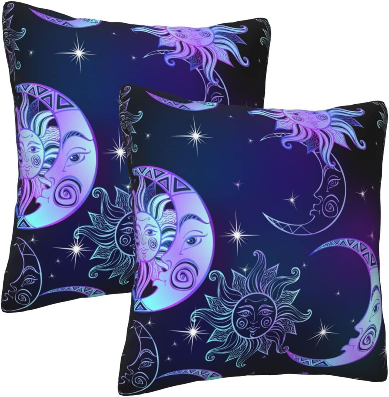 Fundas de almohada moradas, sol, luna, estrellas, patrón de doble cara, fundas de cojín cuadradas para sofá, fundas de cojín de 18 x 18 pulgadas