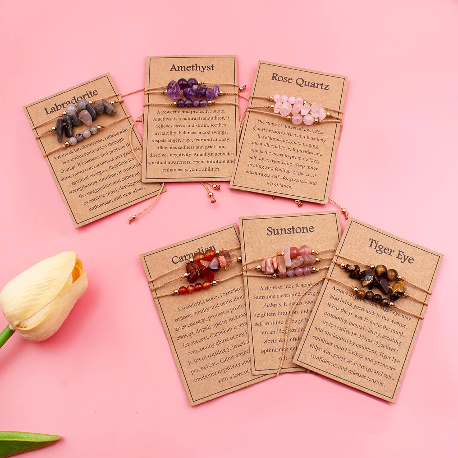 Ronglry 3 pulseras de piedra natural para mujeres y hombres, pulseras de cuentas de cristal curativo, amatista espiritual, cuarzo rosa, chakras,
