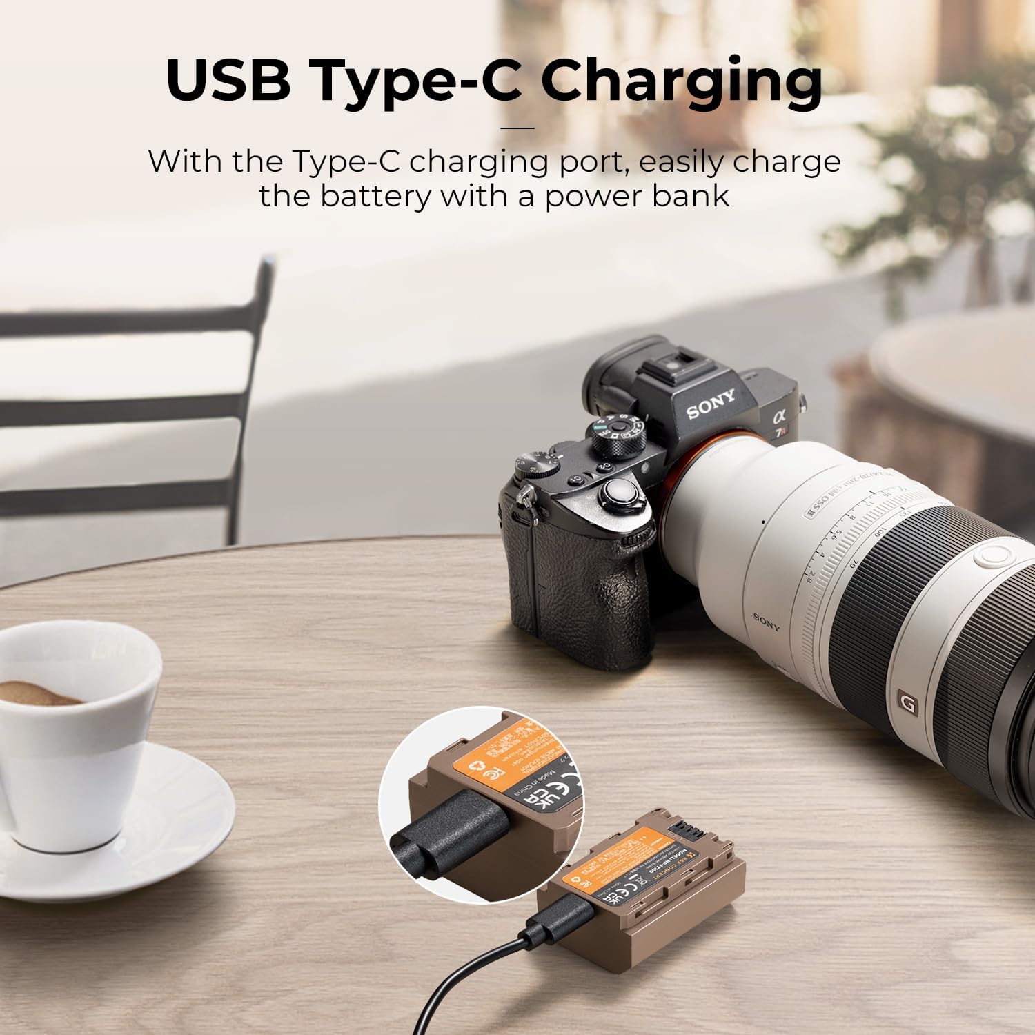 K&F Concept Paquete de 2 baterías NP-FZ100, batería de repuesto con carga rápida tipo C para Sony A7iii A7Riii A7RIV A9 A6600 A6700 ZV-E1 FX3 FX30