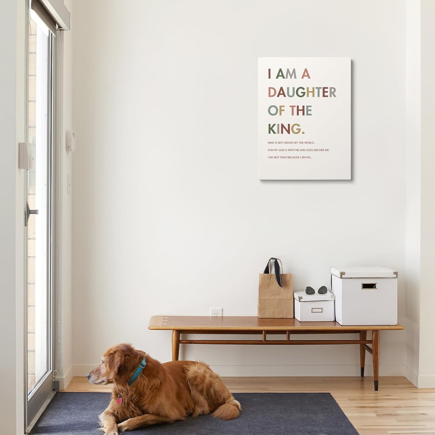 XWELLDAN Lienzo decorativo para pared con versículo bíblico religioso cristiano I am a Daughter of the King Girl, decoración artística de pared para