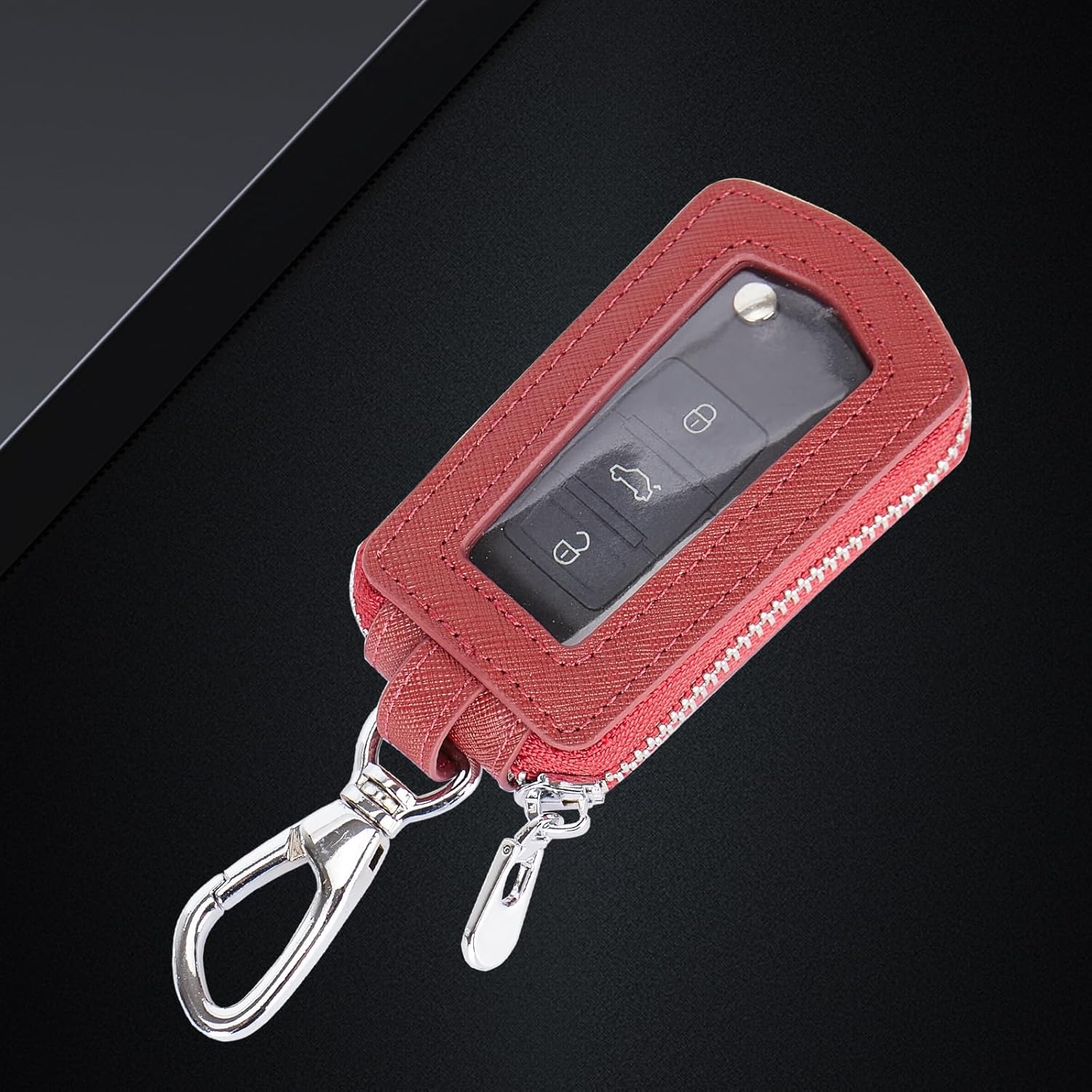 Funda universal para llavero de automóvil de alta calidad, funda de cuero para llavero, protector de llavero, soporte para llavero remoto (borgoña)