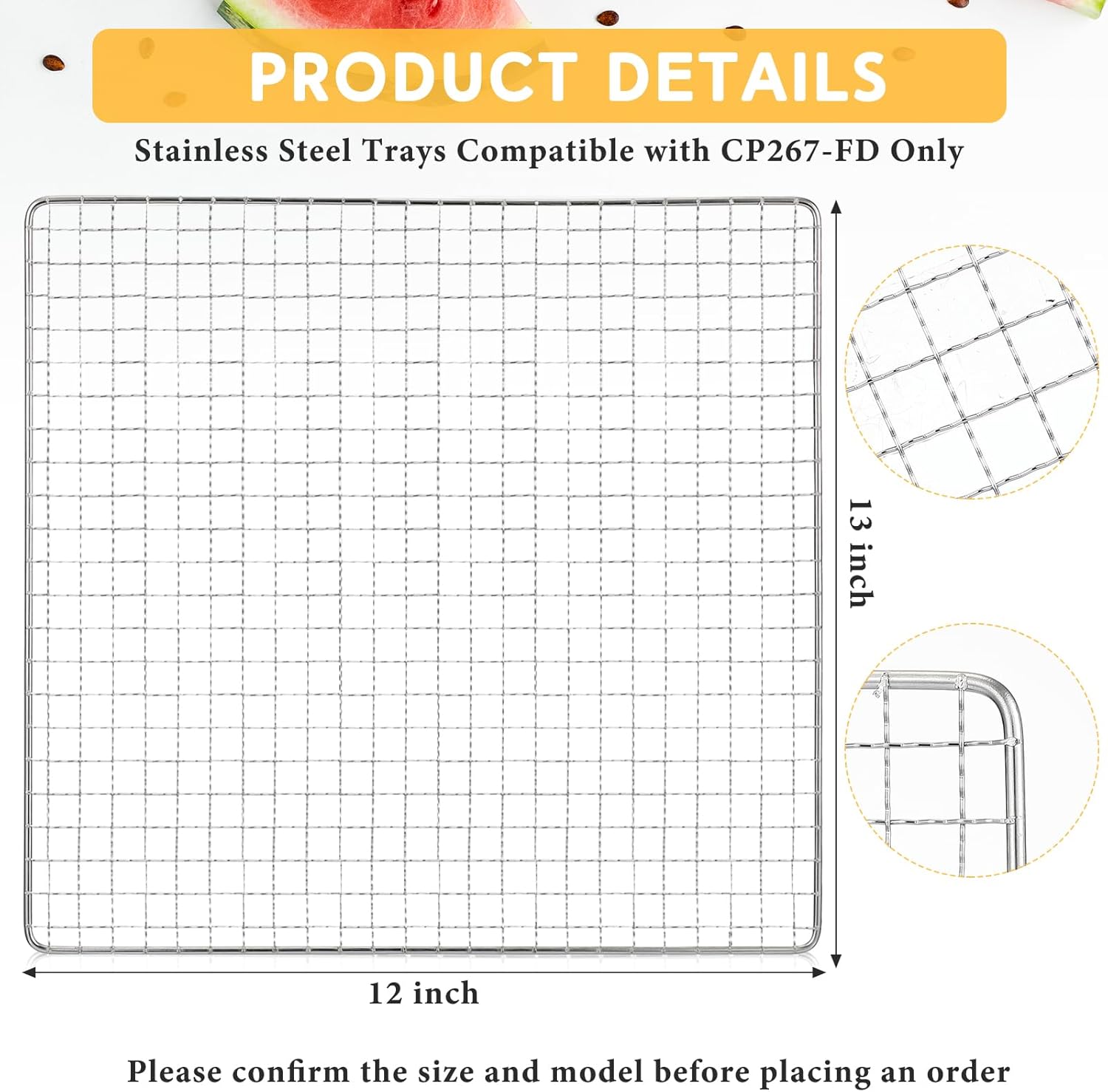 Bandeja de acero inoxidable de 12 x 13 pulgadas, pantallas de malla de secado de deshidratador, compatibles con CP267-FD, solo bandeja de acero