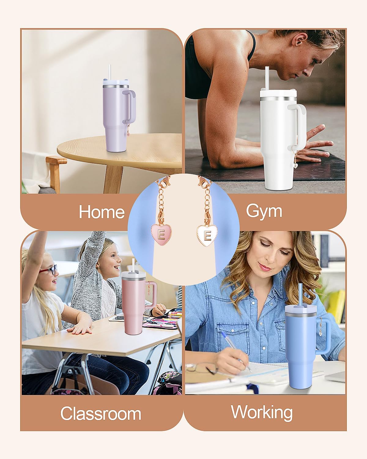OriJoy Accesorios de letras para Stanley Cup, 2 piezas con nombre de identificación y asa para vaso StanleySimple Moderno, Dijes de identificación