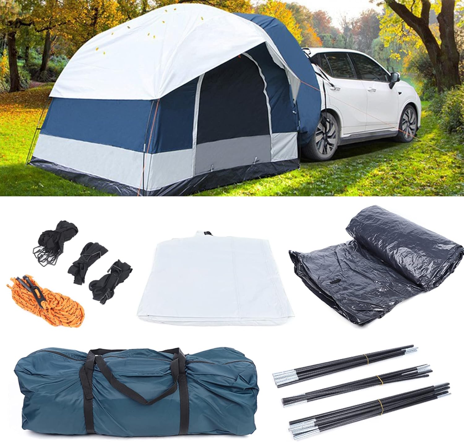 Tienda de campaña SUV para camping, tienda de campaña universal para exteriores con gran espacio para 4 personas, toldo impermeable blanco y verde,