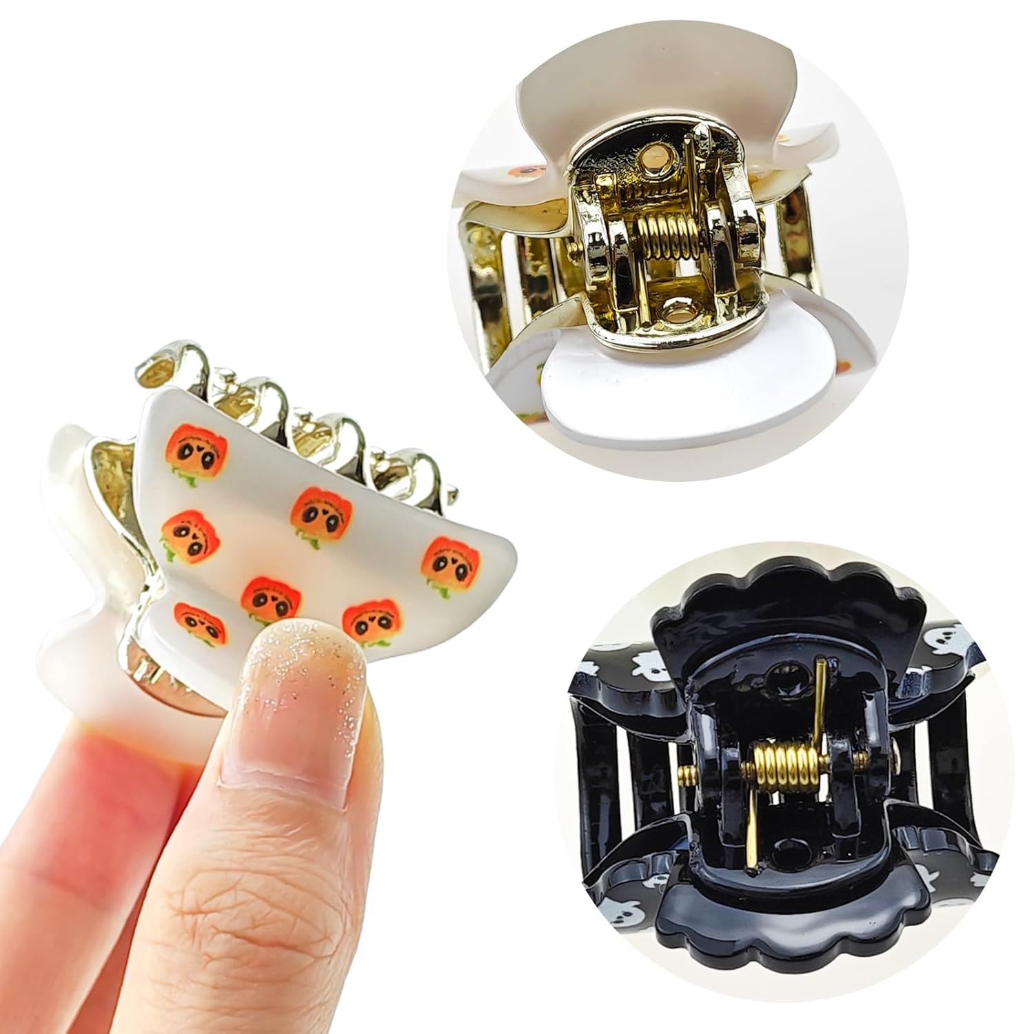 Paquete de 6 pinzas para el cabello de Halloween, lindas pinzas para el cabello pequeñas, clip con calabazas, murciélagos, fantasmas y esqueletos