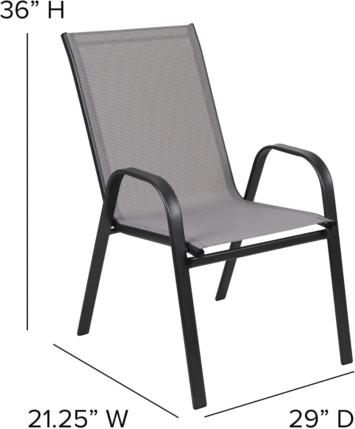 Flash Furniture 2 sillas apilables Flex Comfort, mesa redonda de vidrio templado de 23.75 pulgadas, color gris