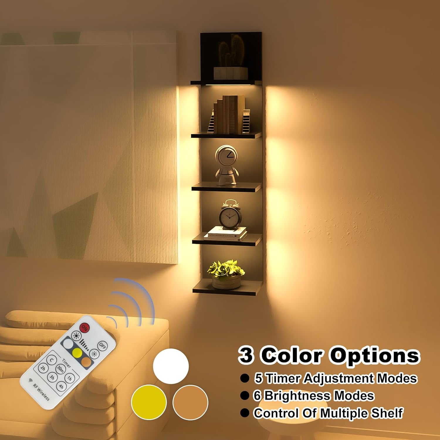 Estantes de pared de 5 niveles con luz LED, estante de columna vertical, almacenamiento flotante, organizador de decoración del hogar, estante de