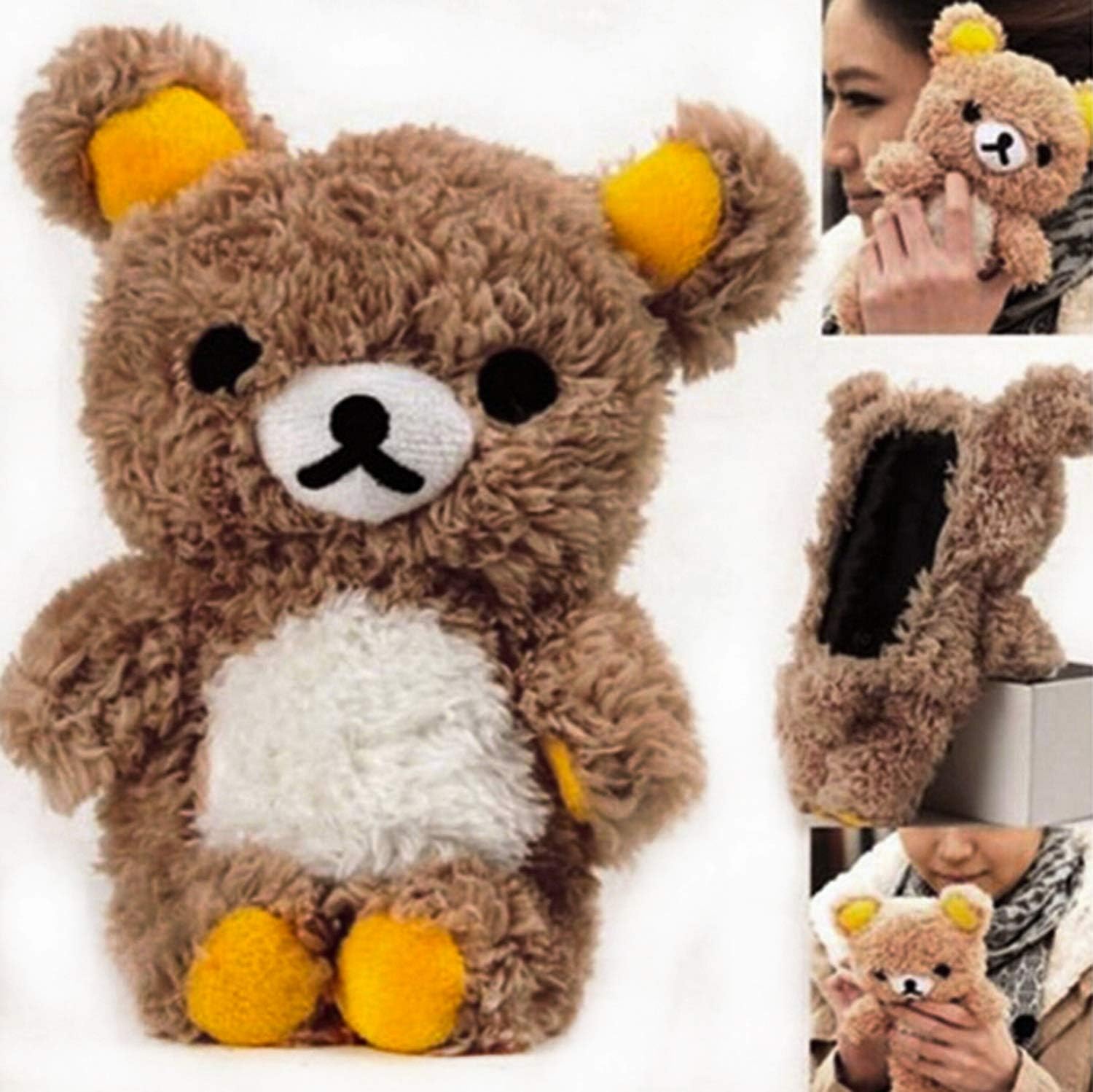 LUVI Funda compatible con iPhone 13 Pro Max, funda de dibujos animados con oso 3D, pelo de piel peluda, bonita funda protectora mullida y a la moda,