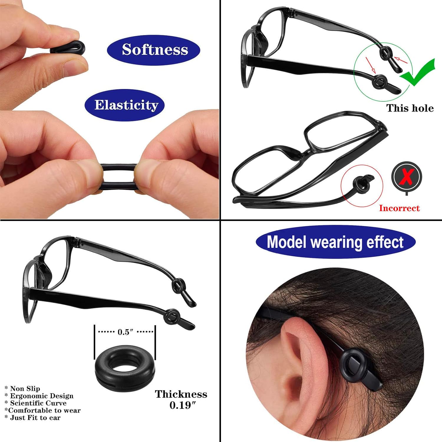 37 retenedores para gafas, ganchos de silicona suave para las orejas, retenedor de manga con punta de patilla, soporte antideslizante para lentes de