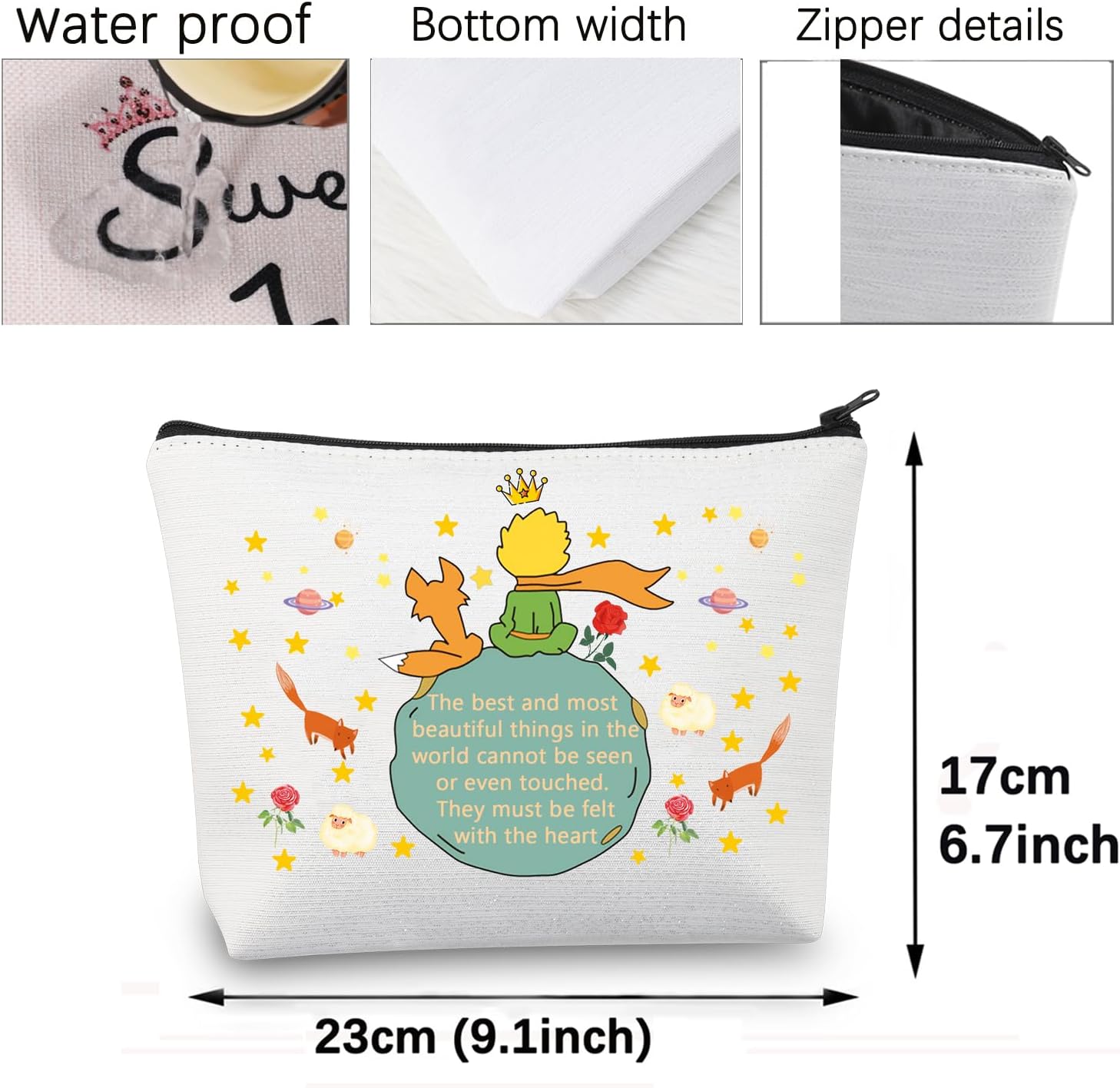 CMNIM Bolsa de maquillaje de Principe Principito para regalar a los amantes de los libros, bolsa de cosméticos, bolsa de viaje con cremallera,