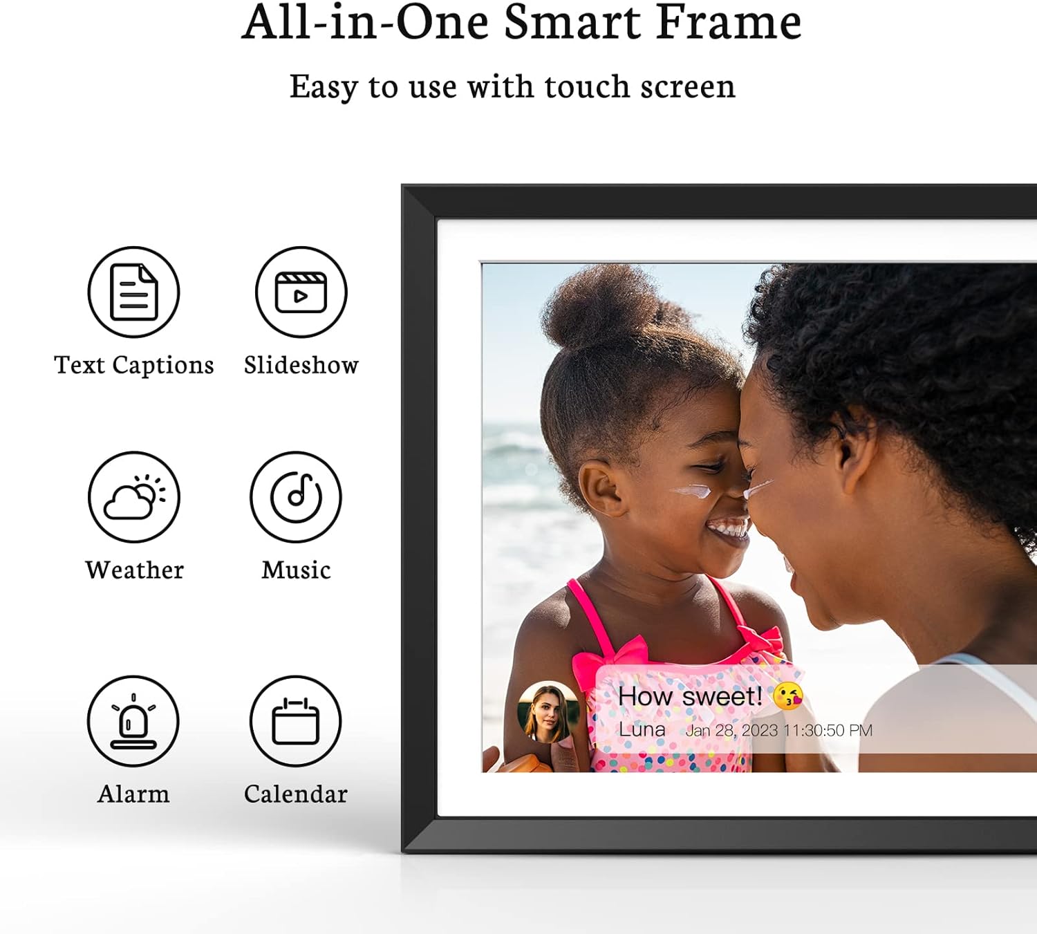 BSIMB Marco de fotos digital WiFi 2K con pantalla ultra clara, marco de fotos electrónico de 9.7 pulgadas con pantalla táctil IPS, comparte fotos y
