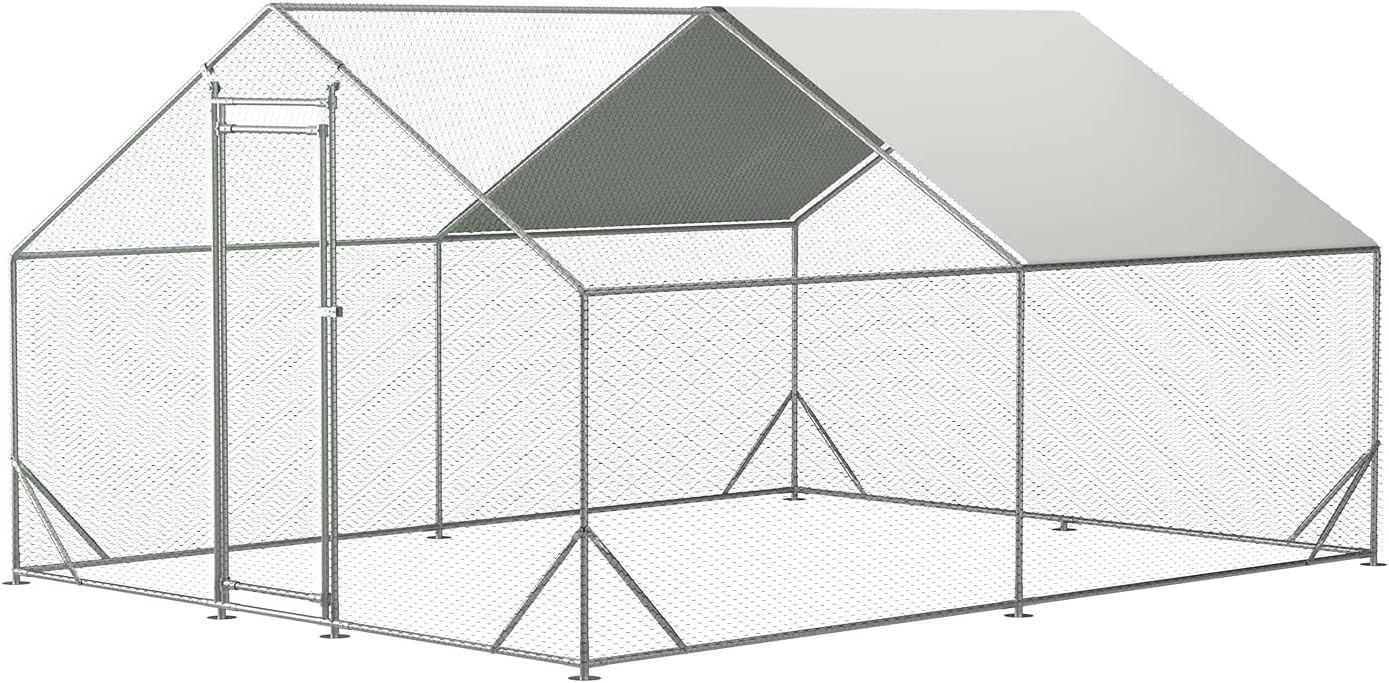 Jaula grande de metal para gallinero de corral, gallinero resistente para patio, con cubierta impermeable y anti-UV para uso en granja al aire libre