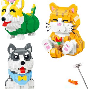 3 paquetes de juguetes de construcción de micro ladrillos, gato naranja y corgi y huskies, mini bloques de construcción lindos animales, registro de 3 paquetes de juguetes de construcción de micro ladrillos, gato naranja y corgi y huskies, mini bloques de construcción lindos animales, registro de