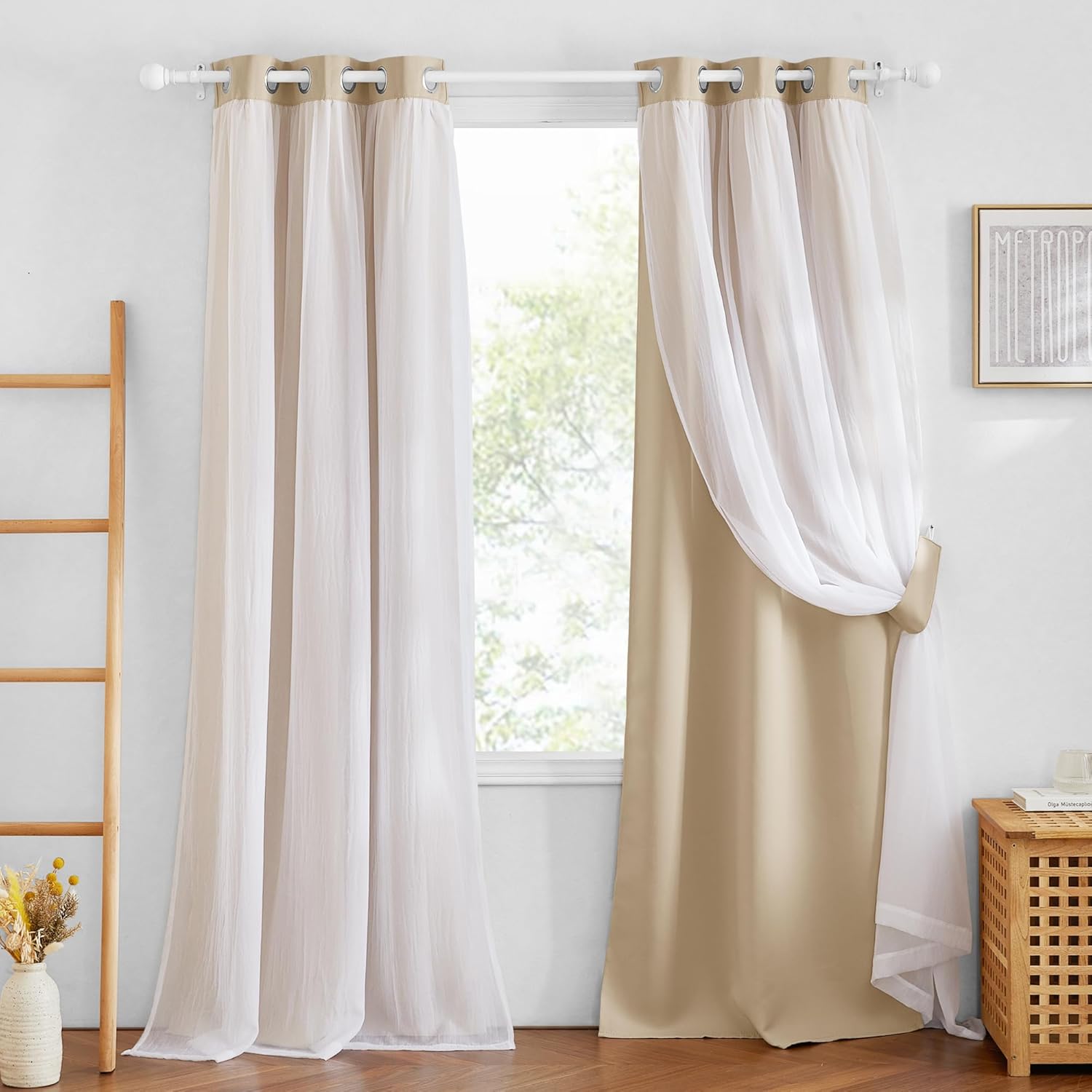 PONY DANCE Cortinas opacas con superposición transparente, mezcla y combina de doble capa, cortinas de oscurecimiento de habitación para dormitorio,