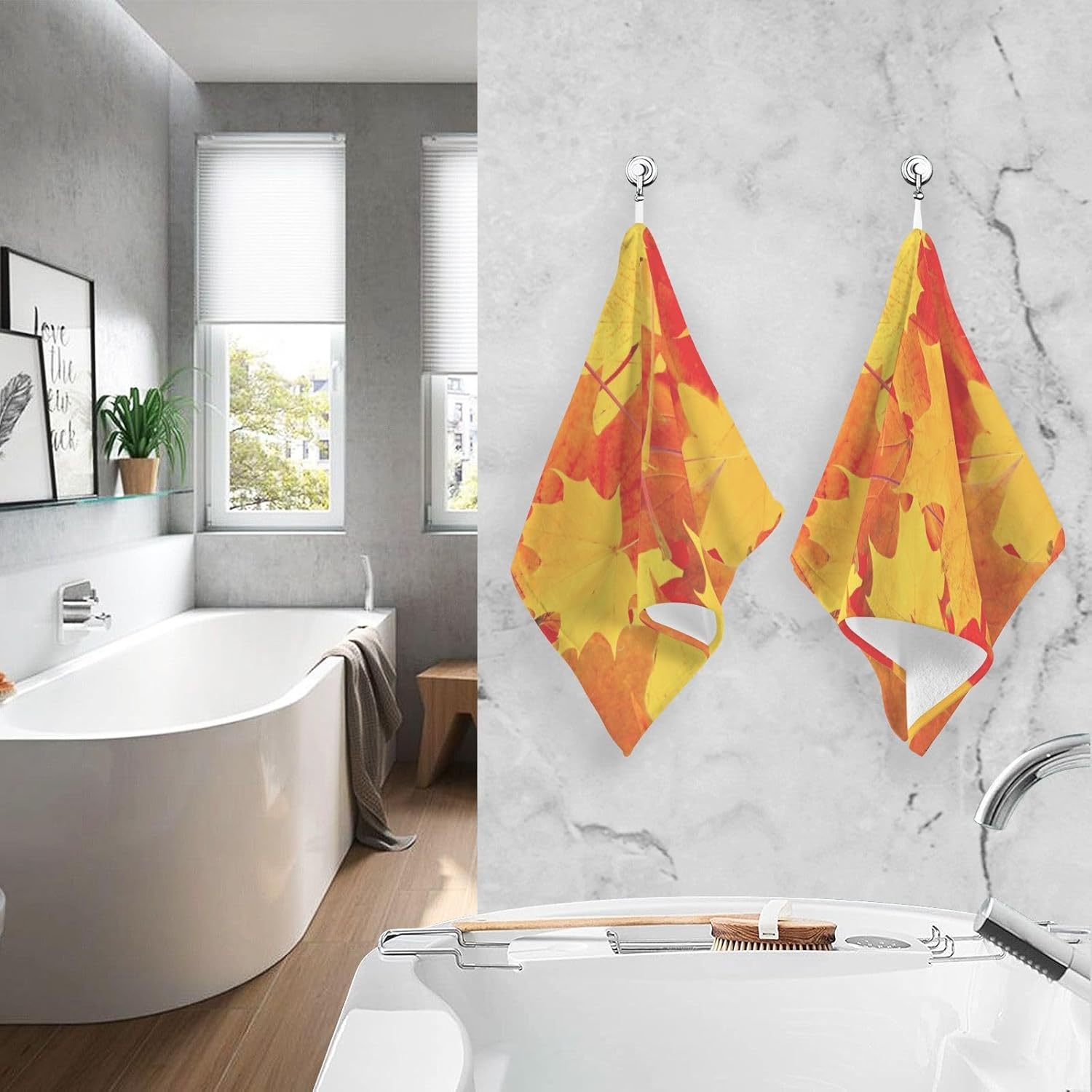 ZOEO Juego de 2 toallas de mano de baño de hojas de otoño de naranja, toallas absorbentes de algodón suave y transpirable para baño, cocina, hotel,